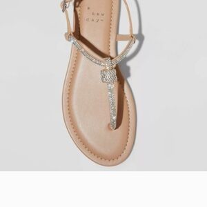 NWT A New Day Beige T-Strap Rhinestone Sandal